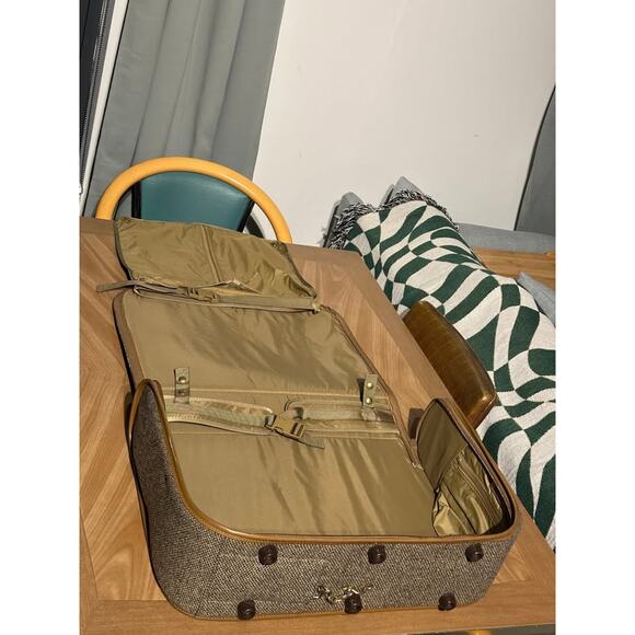 Vintage Hartmann Tweed & Leather Garment Bag - RARE Design 23x16x7 - Picture 7 of 10